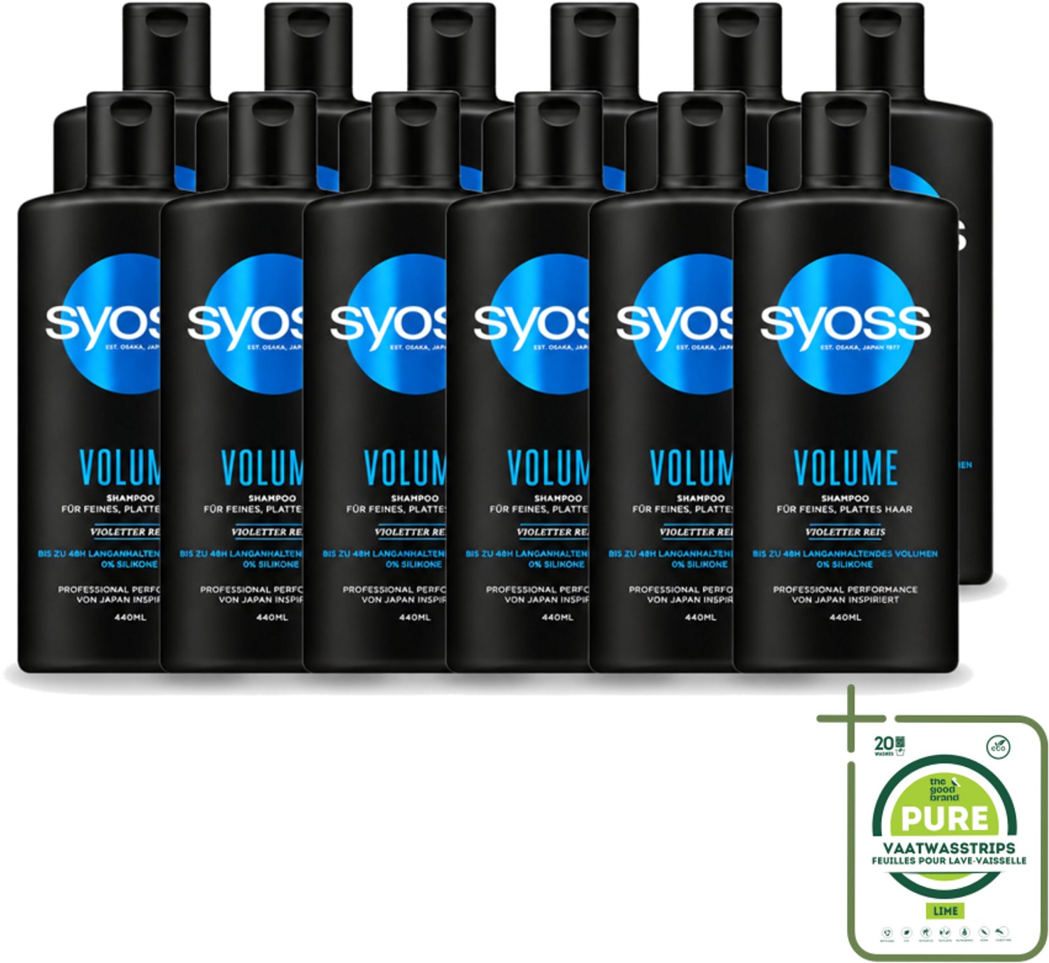 12 x Syoss – Shampoo – Volume – 440 ml - Grootverpakking - Vaatwasstrips - Volume Shampoo - Fijn Haar Shampoo - Slap Haar Shampoo - Lift Haar - Body Haar