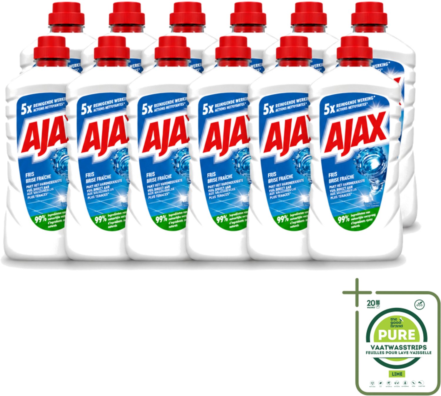 12 x Ajax – Allesreiniger – Fris – 1000 ml - Grootverpakking - Vaatwasstrips - Allesreiniger - Frisheid - Reinigen - Schoonmaken - Vet Verwijderen