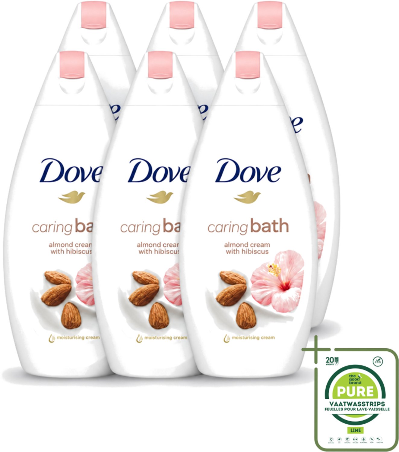 6 x Dove – Badcrème – Caring Bath Almond – 450 ml - Grootverpakking - Vaatwasstrips - Badcrème - Badcrème Voor Huid - Badcrème Voor Ontspanning - Badcrème Voor Gevoelige Huid - Badcrème Met Amandelmelk