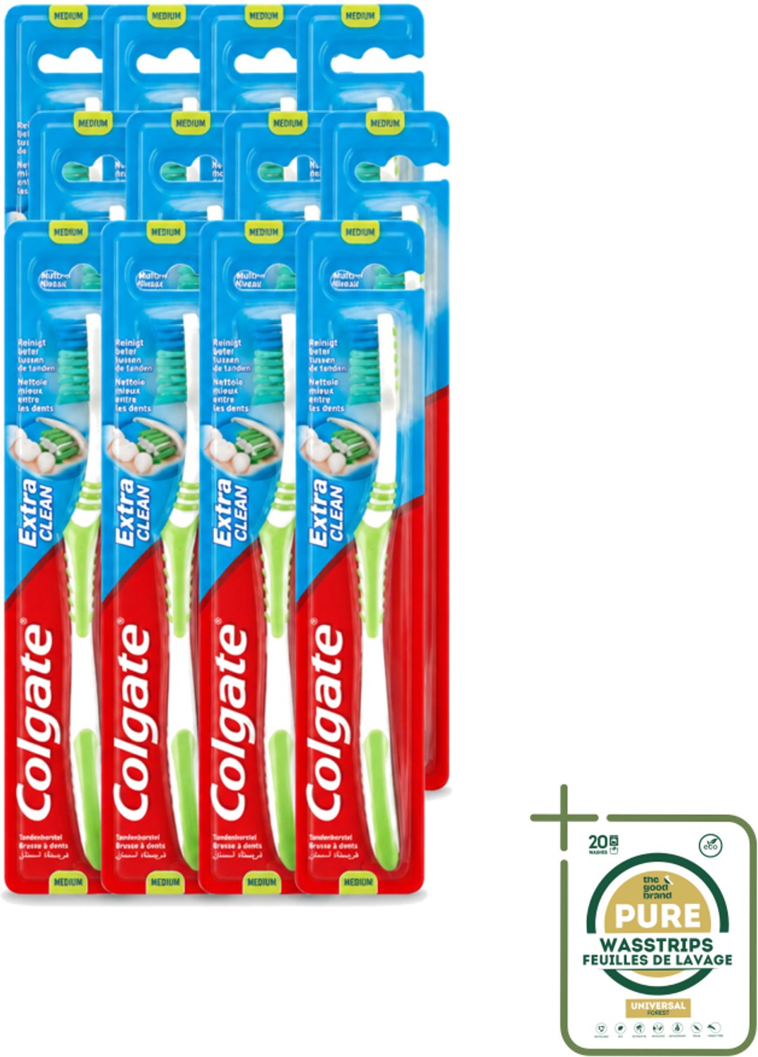 12 x Colgate - Tandenborstel - Extra Clean Medium - 1 Tandenborstel - Tandenborstel - Tandenpoetsen - Tandenborstel Extra Clean - Tandenborstel Medium - Tandenborstel Gebogen Kop