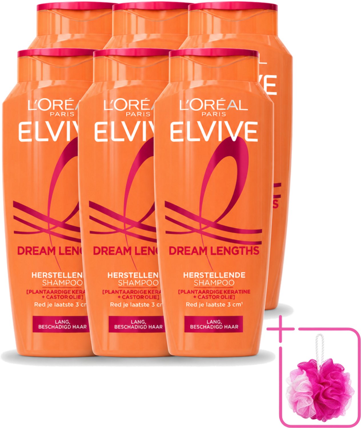 6 x L'Oréal Paris Elvive - Shampoo - Dream Lengths - Voor Lang, Beschadigd Haar - 250 ml - Bulkverpakking - Lang haar - Douchemop - Beschadigd haar