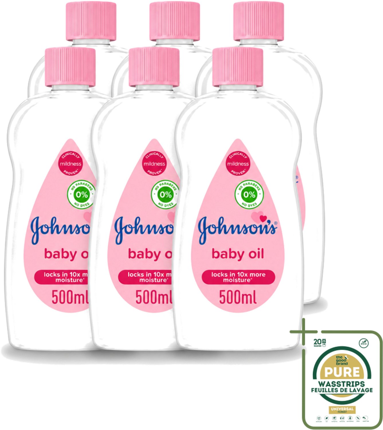 6 x Johnson's - Baby Olie - Verzachtend - Hydraterend - 500 ml - Wasstrips - Baby Aceite - Babyolie - Babyhuid Verzorging - Baby Massage - Hydratatie