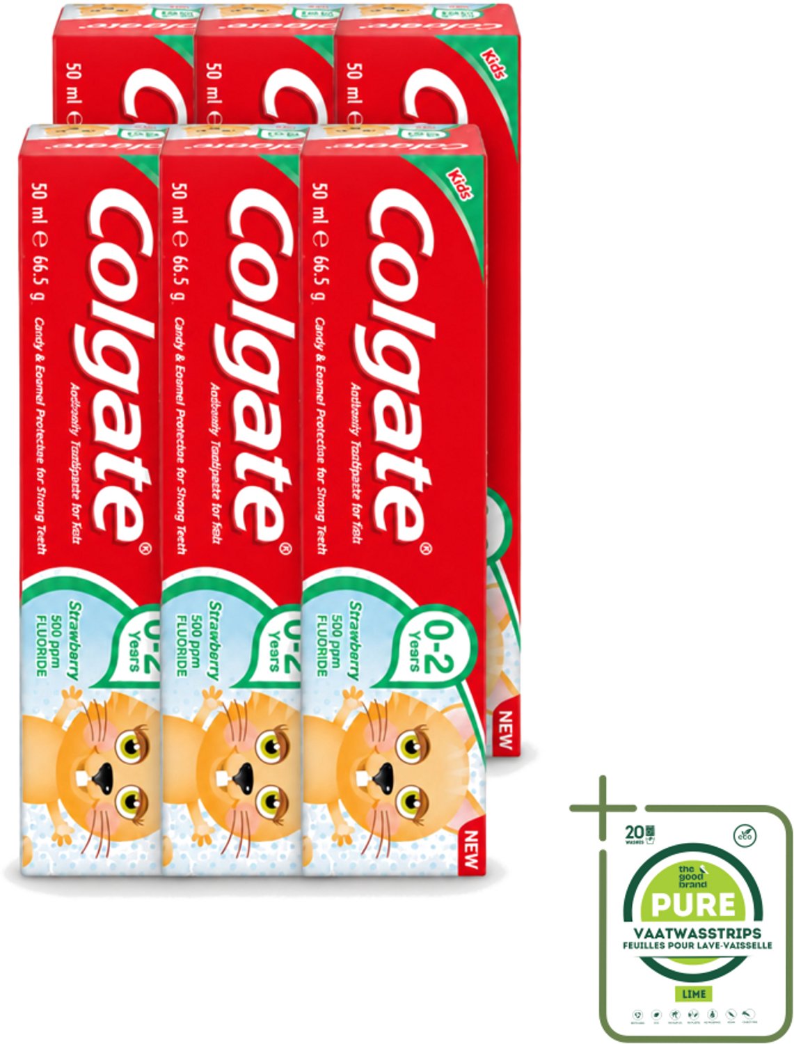 6 x Colgate - Aardbeismaak - Kindertandpasta - Voor 0 tot 2 jaar oud - 50ml - Grootverpakking - Vaatwasstrips - Baby Tandpasta - Kindertandpasta - Aardbeismaak - Tandenpoetsen Voor Kinderen - Gaatjes Voorkomen