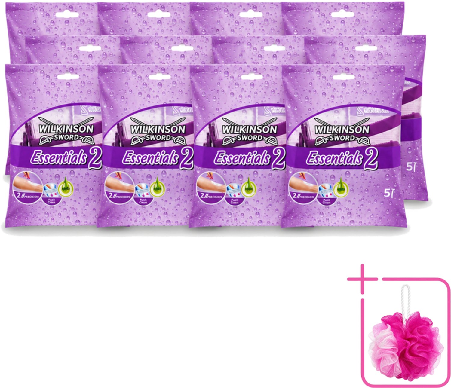 12 x Wilkinson - Wegwerpscheermesjes Essentials 2 - Voor Dames - Antislip Greep - 5 scheermesjes - Bulkverpakking - Wegwerpscheermesjes voor dames - Scheermesjes met antislip handgreep