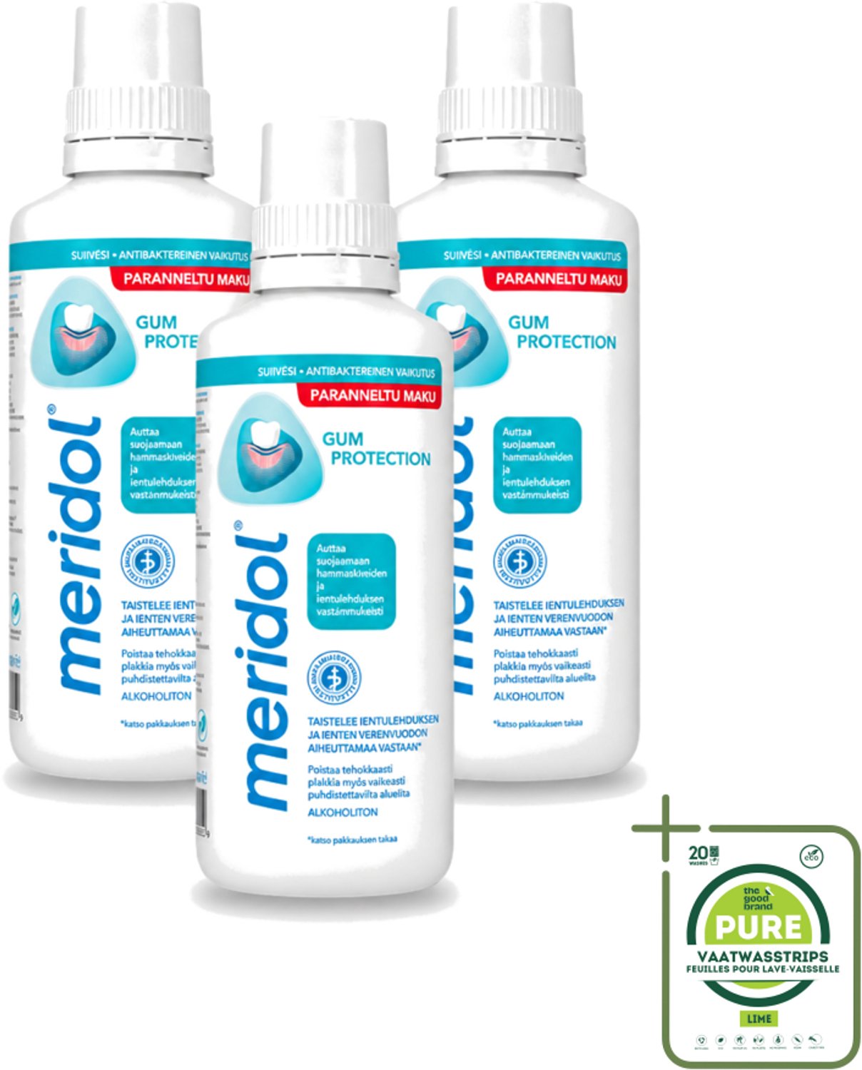 3 x Meridol - Mondspoeling - Dagelijkse Mondverzorging - Voorkomt Tandvleesproblemen - 400 ml - Grootverpakking - Vaatwasstrips - Mondspoeling - Tandvleesverzorging - Tandvleesproblemen - Mondhygiëne - Plaquebacteriën