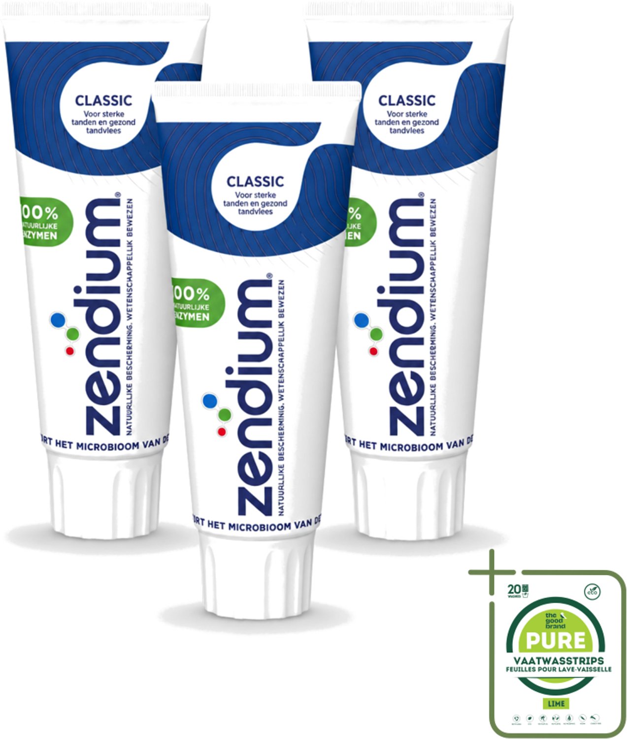 3 x Zendium - Classic - Tandpasta - Natuurlijke Enzymen - 75 ml - Grootverpakking - Vaatwasstrips - Tandpasta - Natuurlijke Enzymen - Gezond Tandvlees - Frisse Adem - Fluoride
