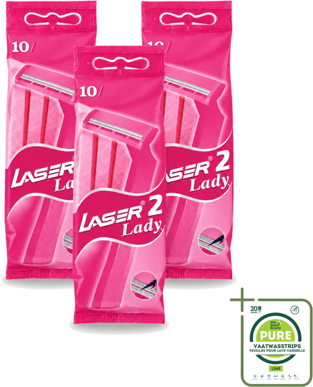 3 x Benson - Laser Twin Women - Wegwerpscheermesjes - Voor Vrouwen - 10 Mesjes - Grootverpakking - Scheermesje Vrouw - Wegwerpscheermesje - Tweevoudige Scheermesjes - Vrouwelijke Scheermesjes - Hygiënische Scheermesjes
