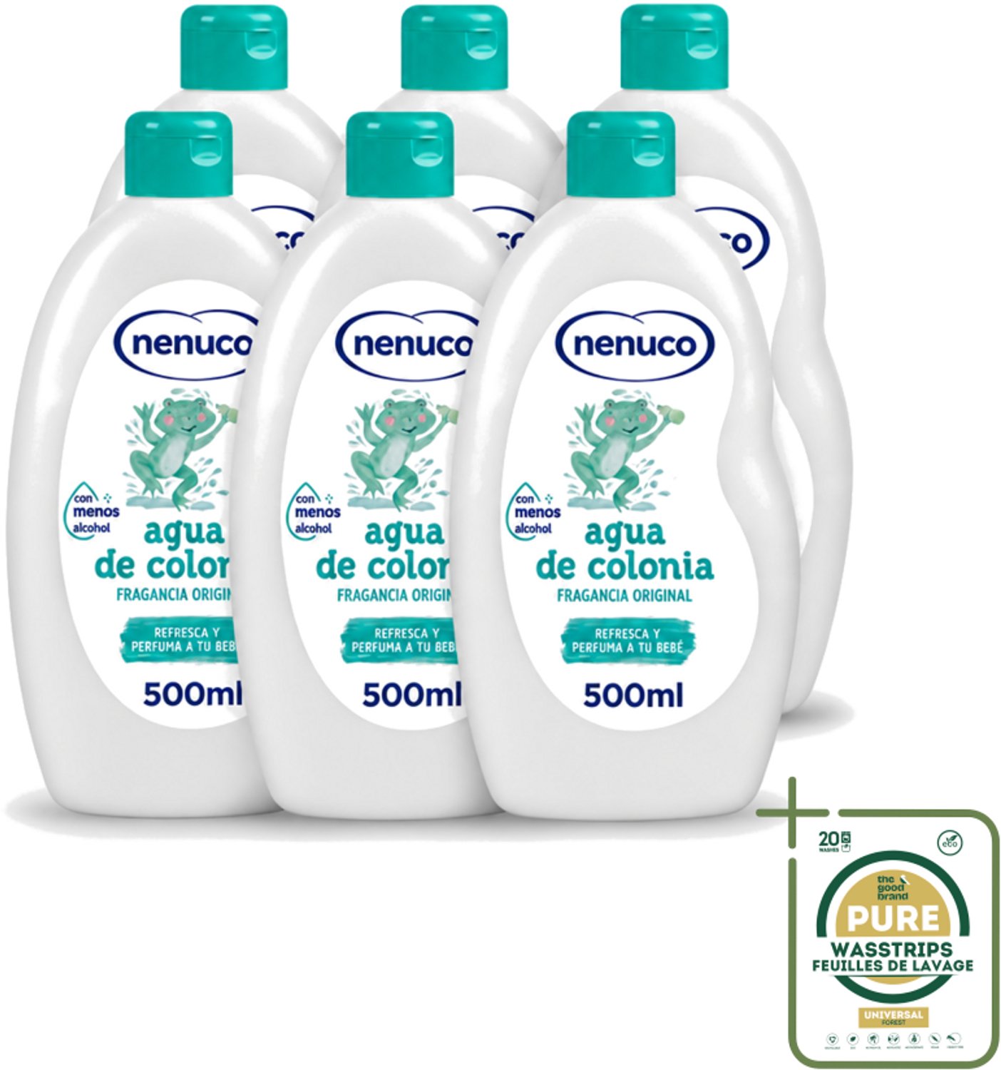 6 x Nenuco – Haarlotion – Agua de Colonia – 500 ml - Wasstrips - Agua De Colonia - Kinderparfum - Eau De Cologne - Frisheid - Poederige Geur