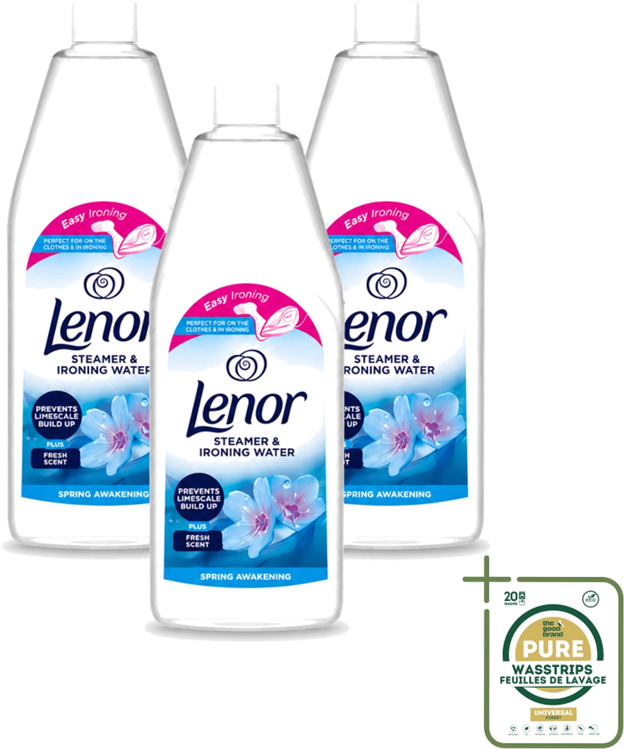 3 x Lenor - Strijkwater - Spring Awakening - Textielverfrisser - 1000 ml - Wasstrips - Strijkwater - Textielverfrisser - Wasgoed - Frisheid - Kleding