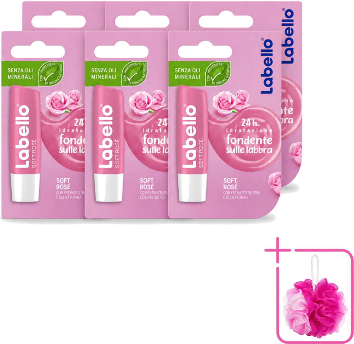 6 x Labello – Lippenbalsem – Soft Rosé - Bulkverpakking - Lippenbalsem - Douchemop - Hydratatie