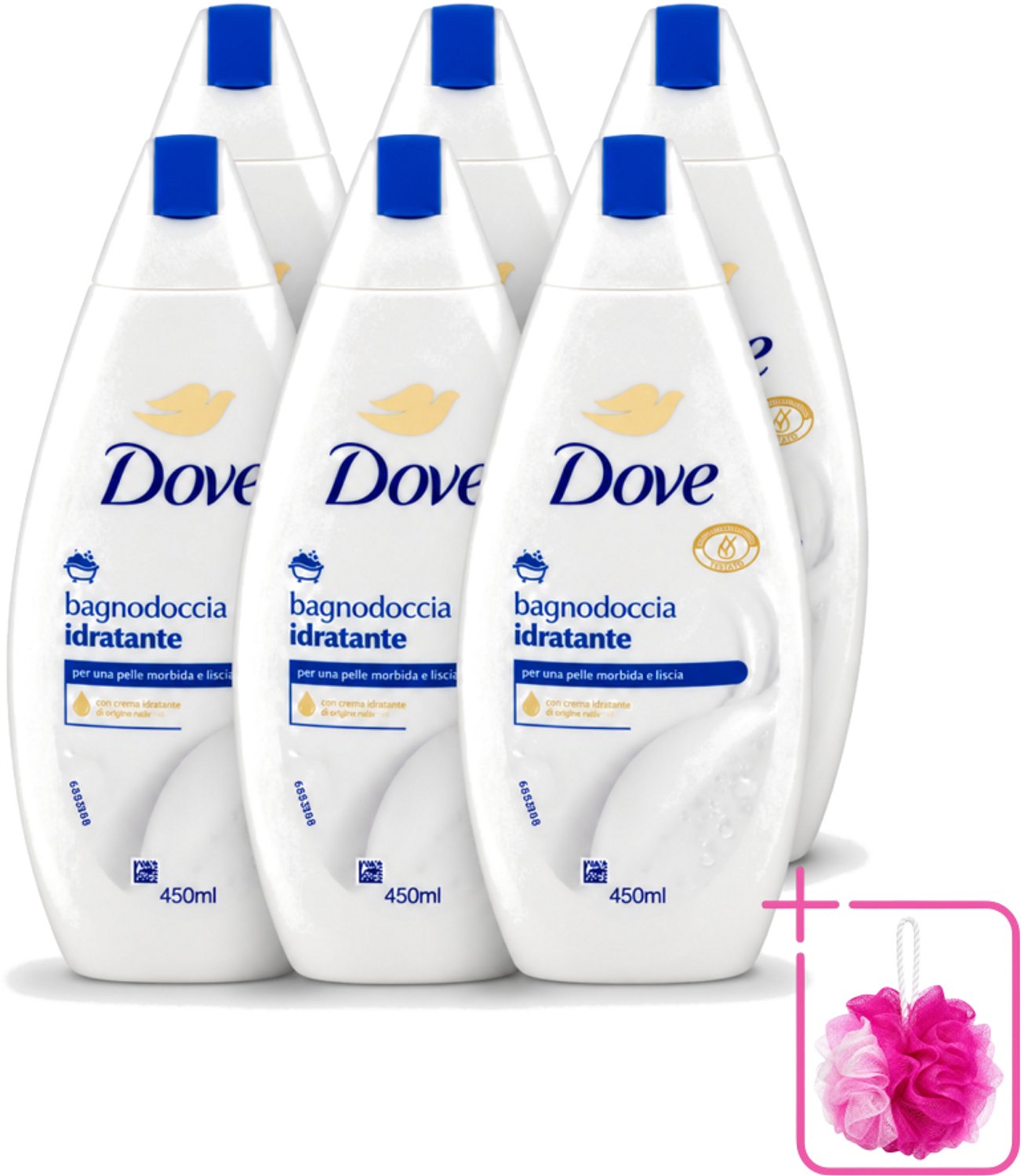 6 x Dove – Douchegel – Hydraterend – 450 ml - Bulkverpakking - Douchegel hydraterend - Douchemop - Huid verzorging