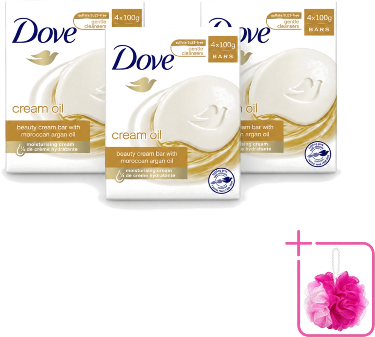 3 x Dove – Zeep – Cream Oil Soap Bar – 4 x 100 g - Bulkverpakking - Zeep - Douchemop - Huid verzorging