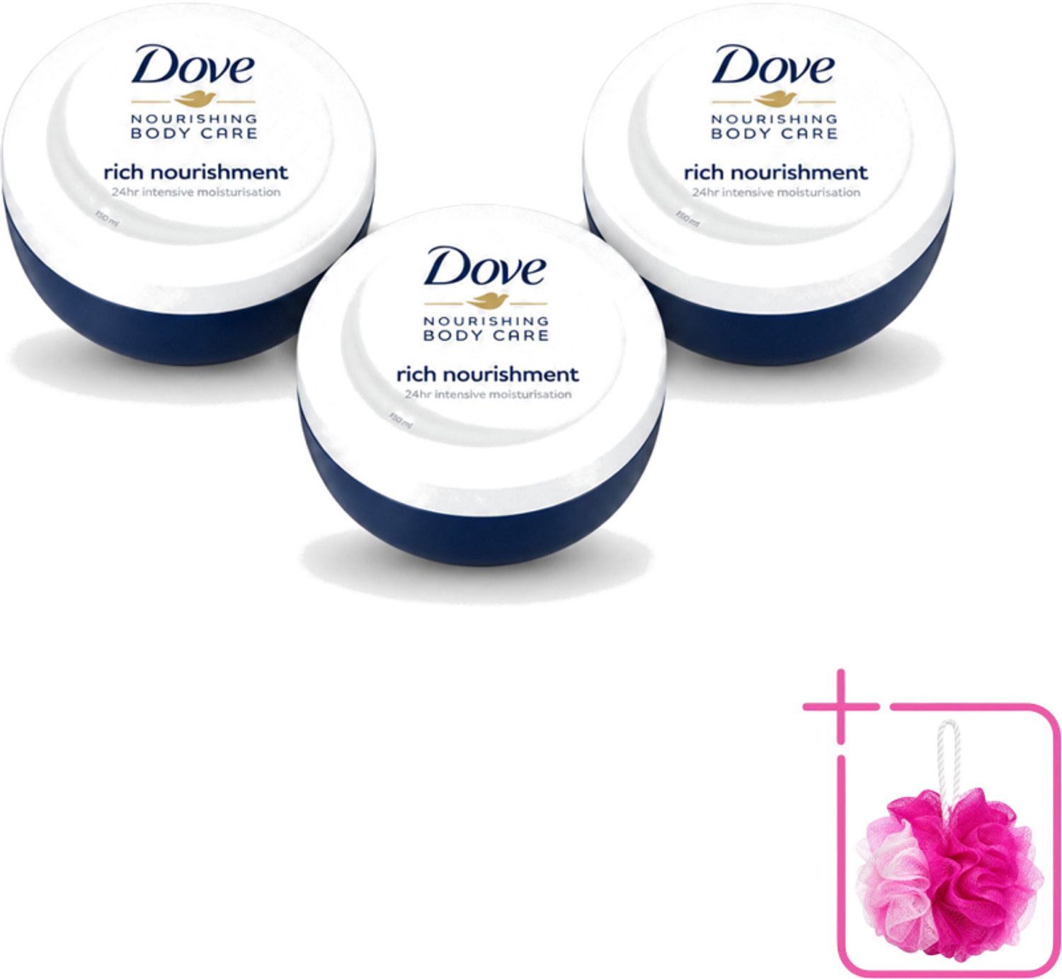 3 x Dove – Bodycrème – Voedende Crème – 150 ml - Bulkverpakking - Voedende crème - Douchemop - Huid verzorging