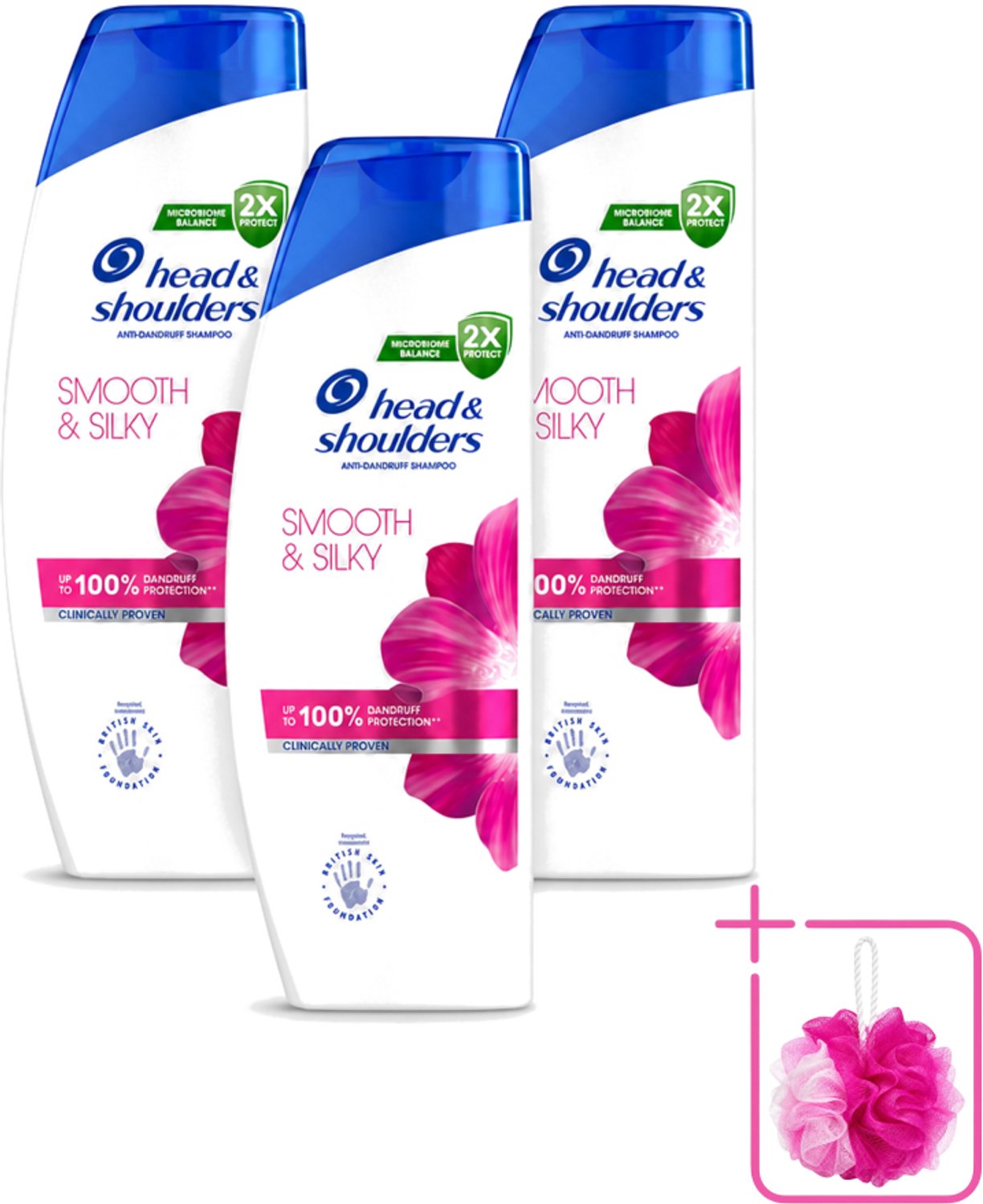 3 x Head & Shoulders - Shampoo - Smooth & Silky - 250ml - Bulkverpakking - Roosvrij haar - Douchemop - Glad haar