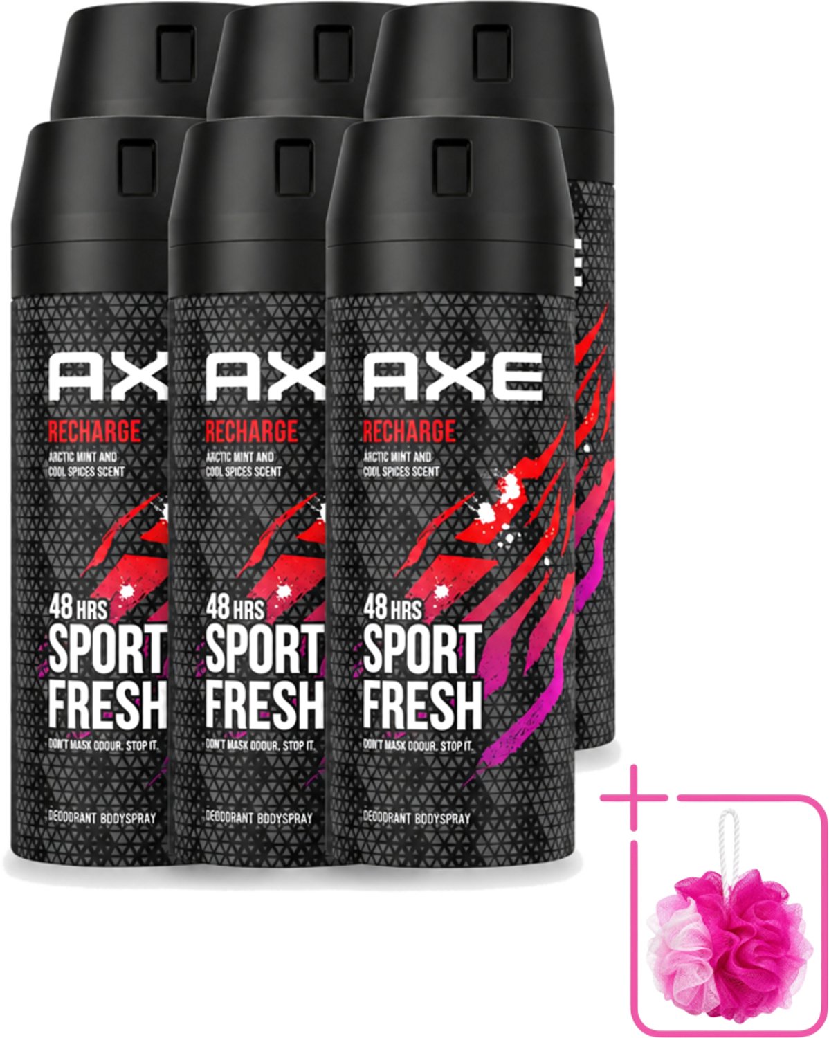 6 x Axe - Deodorant Bodyspray - 48hrs Sport Fresh - Recharge - Arctic Mint & Cool Spices - 150 ml - Bulkverpakking - Deodorant - Bodyspray