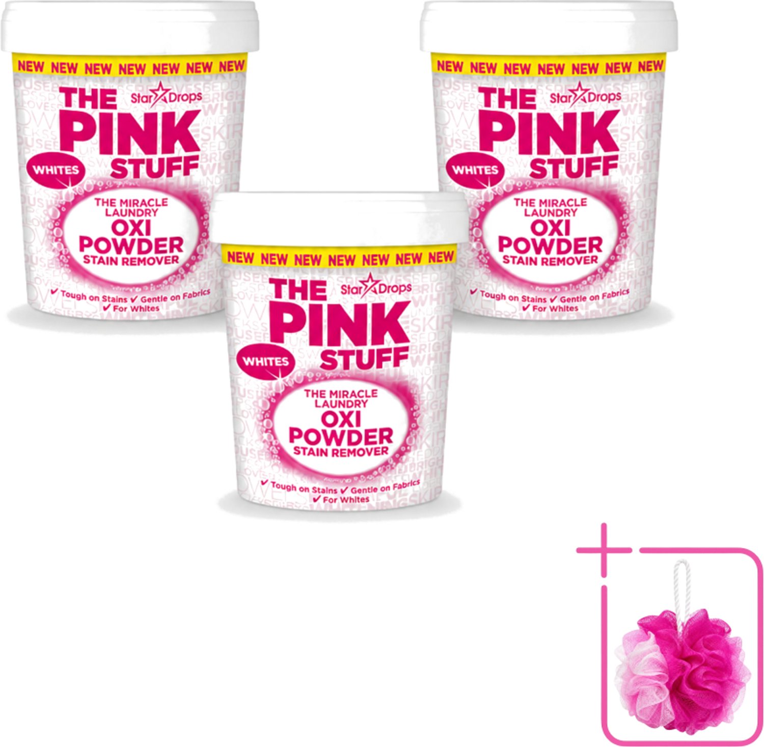 3 x The Pink Stuff - Vlekverwijderaar - Voor Witte Was - 1kg - Bulkverpakking - Vlekverwijderaar wit - Douchemop - Wasmiddel voor witte stoffen