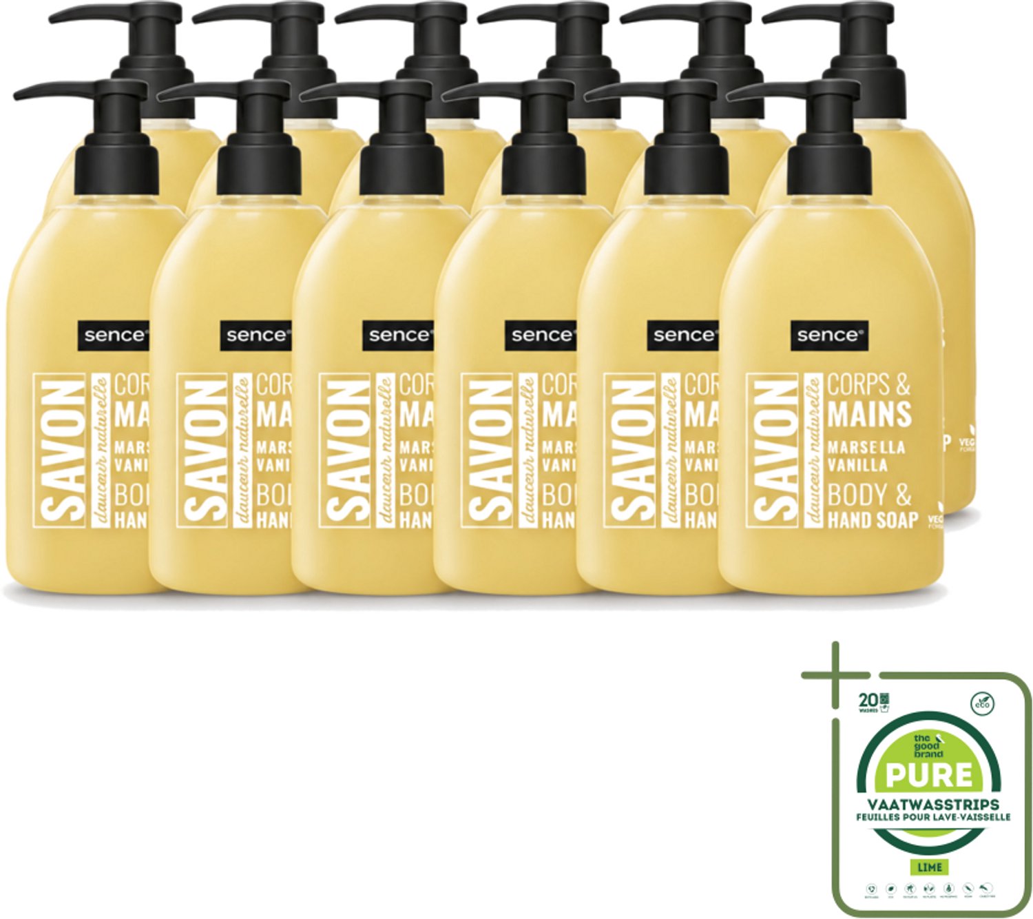 12 x Sence - La Maison Du Savon De Marseille - Handzeep - Vanille - Hygiënisch - 500 ml - Grootverpakking - Vaatwasstrips - Handzeep Vanille - Hygiëne - Handwassen - Zeep - Marseille Zeep