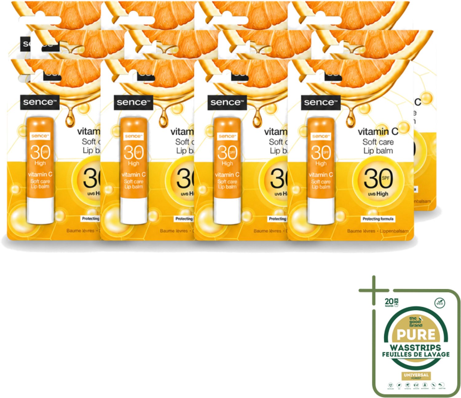 12 x Sence - Soft Care Vitamin C - Lippenbalsem - Hydraterend - 4,3 g - Wasstrips - Vitamine C Lippenbalsem - Hydraterende Lippenbalsem - Verzorgde Lippen - Droge Lippen Herstel - Lippenbescherming