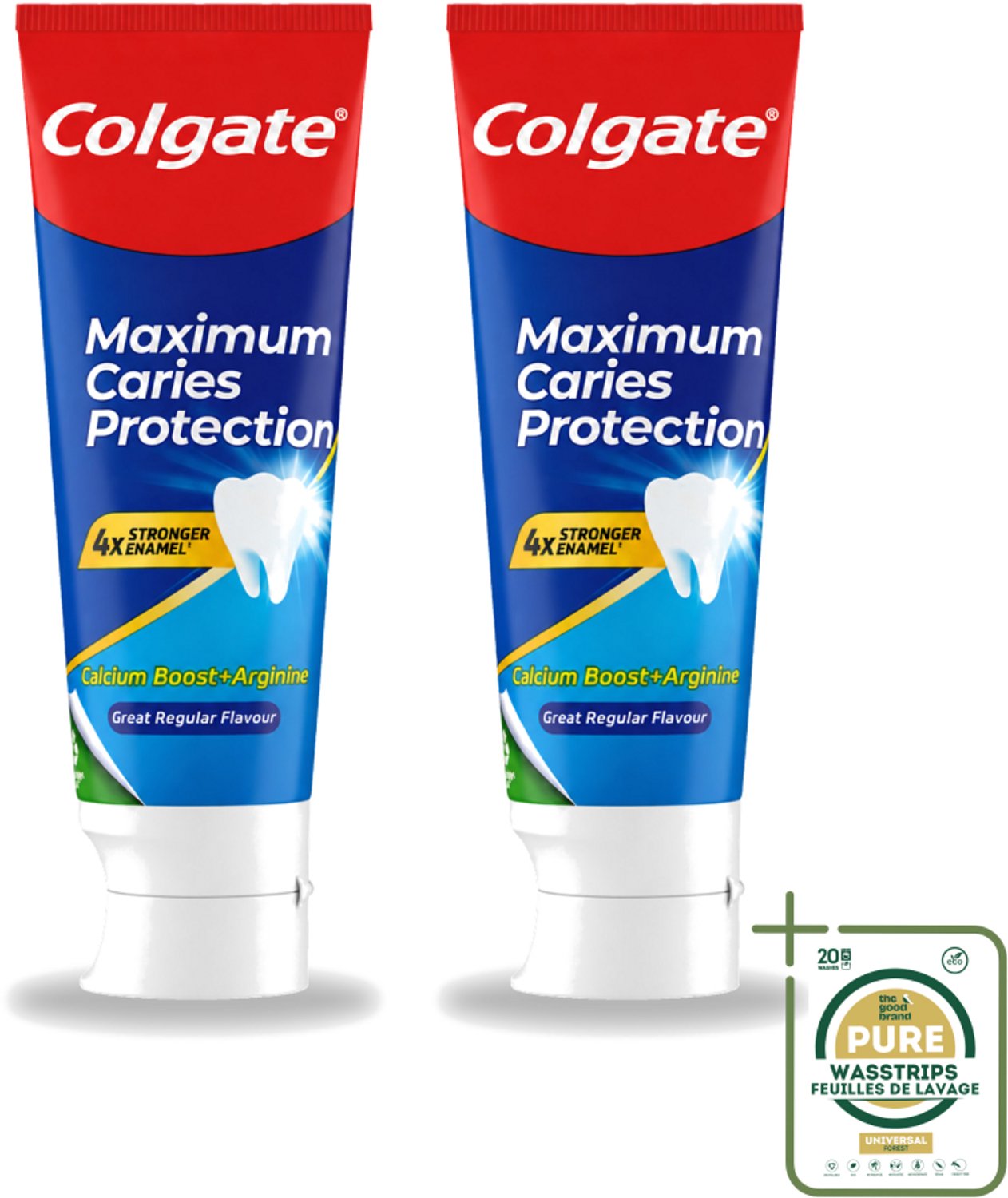 2 x Colgate - Carries Protection - Met Calcium - Tandpasta - 75ml - Wasstrips - Gaatjes - Tandbederf - Tanden Beschermen - Tandpasta - Fluoride