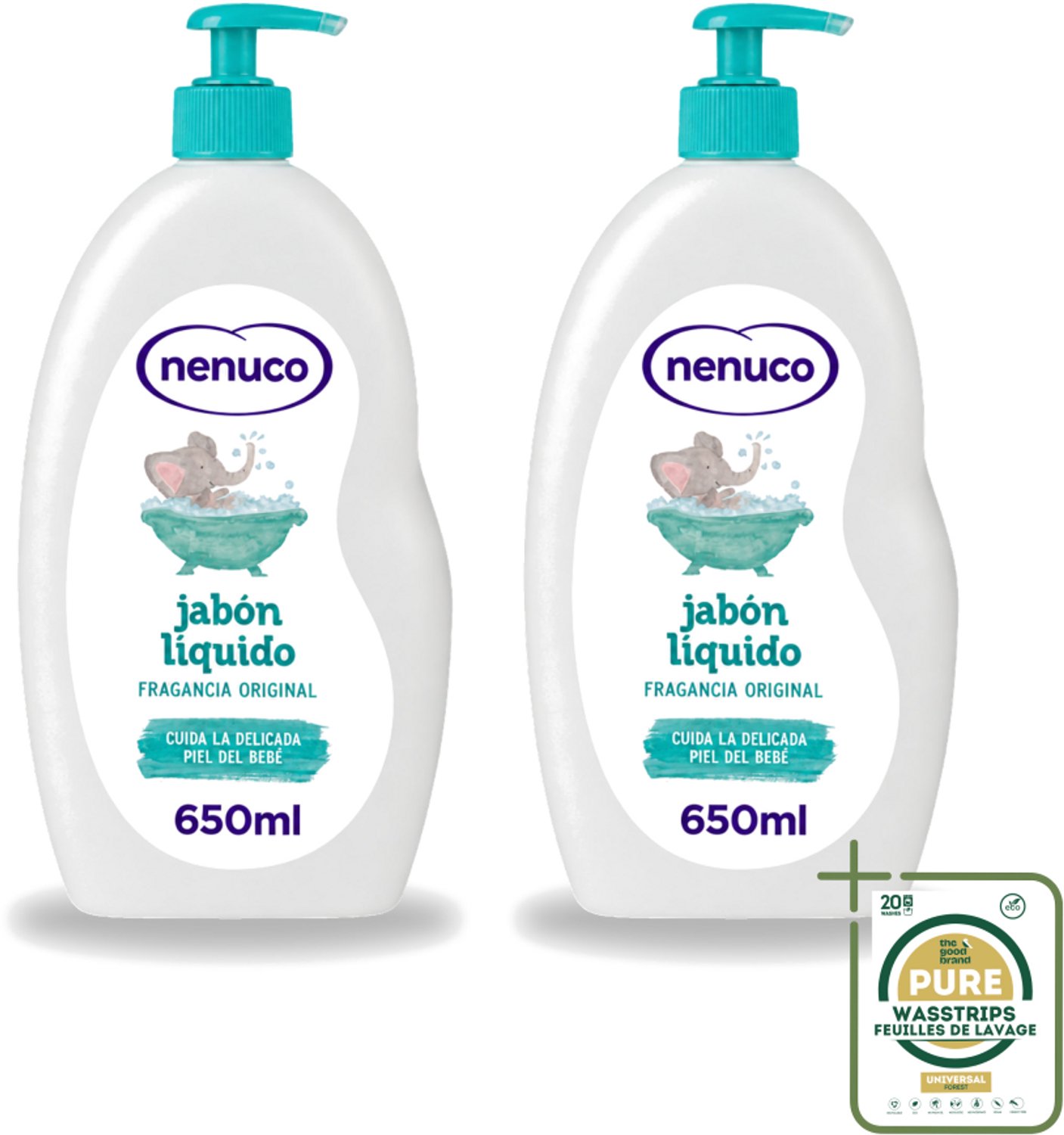 2 x Nenuco - Jabon Líquido - Vloeibare Zeep - Originele Geur - Met Doseerpomp - 650 ml - Wasstrips - Vloeibare Zeep - Handzeep - Douchegel - Badzeep - Baby Zeep