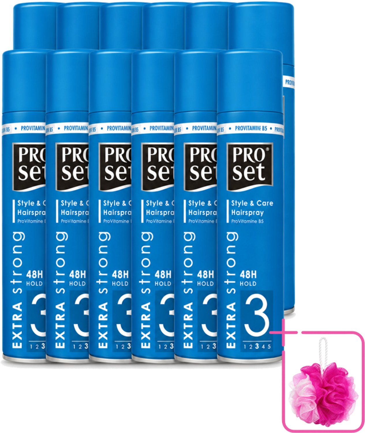 12 x Proset - Haarspray - Extra Sterk - 48 uur Werking - 300 ml - Bulkverpakking - Haarspray - Douchemop - 48 uur fixatie