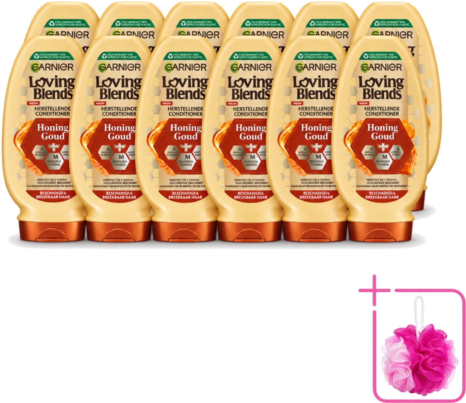 12 x Garnier - Loving Blends - Conditioner - Honing Goud - Beschadigd & Breekbaar Haar - 250 ml - Bulkverpakking - Conditioner voor beschadigd haar - Douchemop - Herstel haar