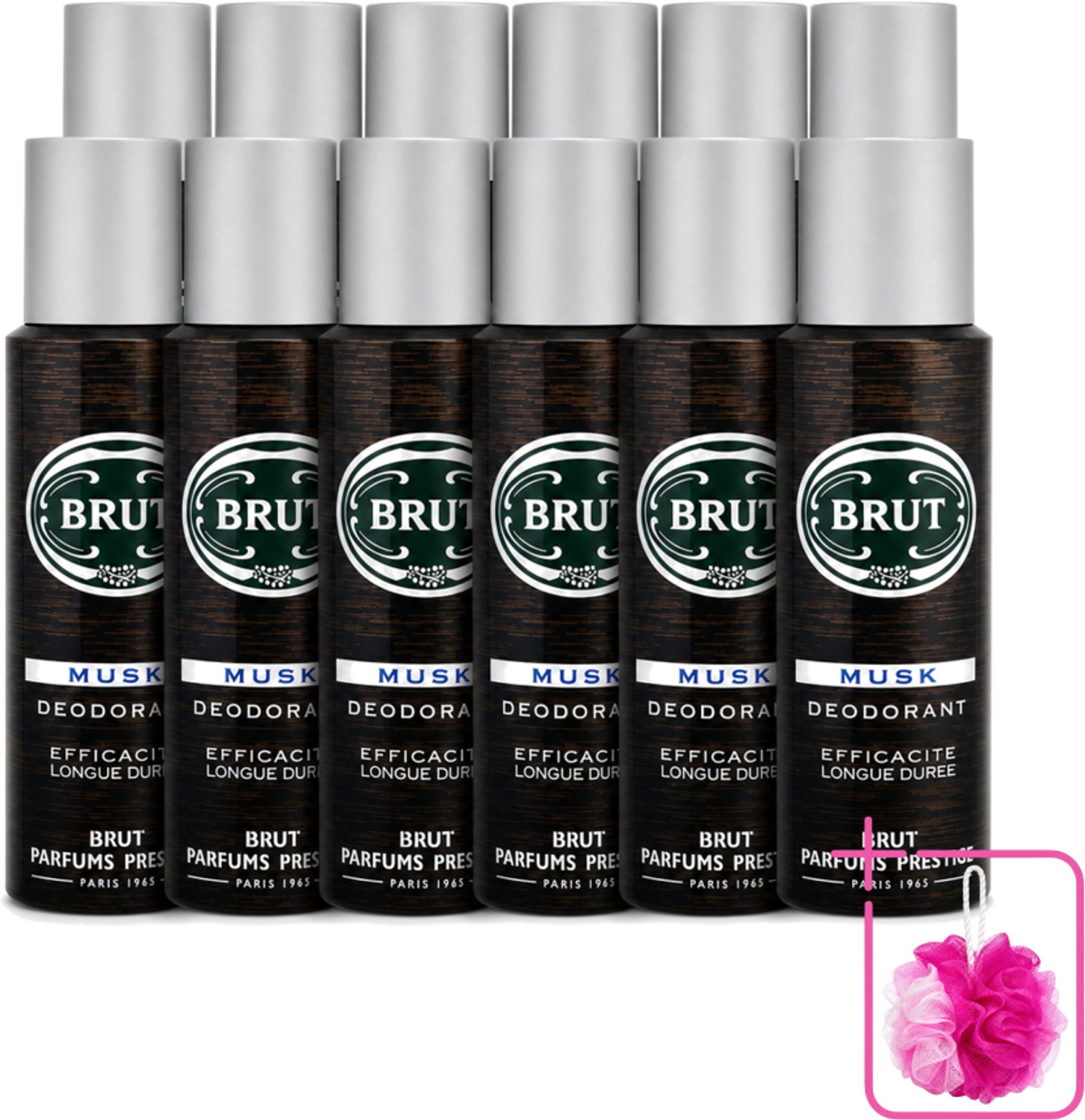 12 x Brut - Deodorant - Spray - Musk - Klassieke mannengeur - 200ml - Bulkverpakking - Deodorant spray - Douchemop - Muskus geur