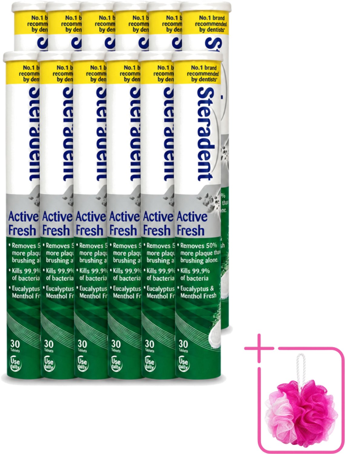 12 x Steradent - Reinigingstabletten - Active Fresh - Voor Kunstgebitten - 30 Tabletten - Bulkverpakking - Kunstgebit reinigen - Douchemop - Kunstgebit reinigingstabletten