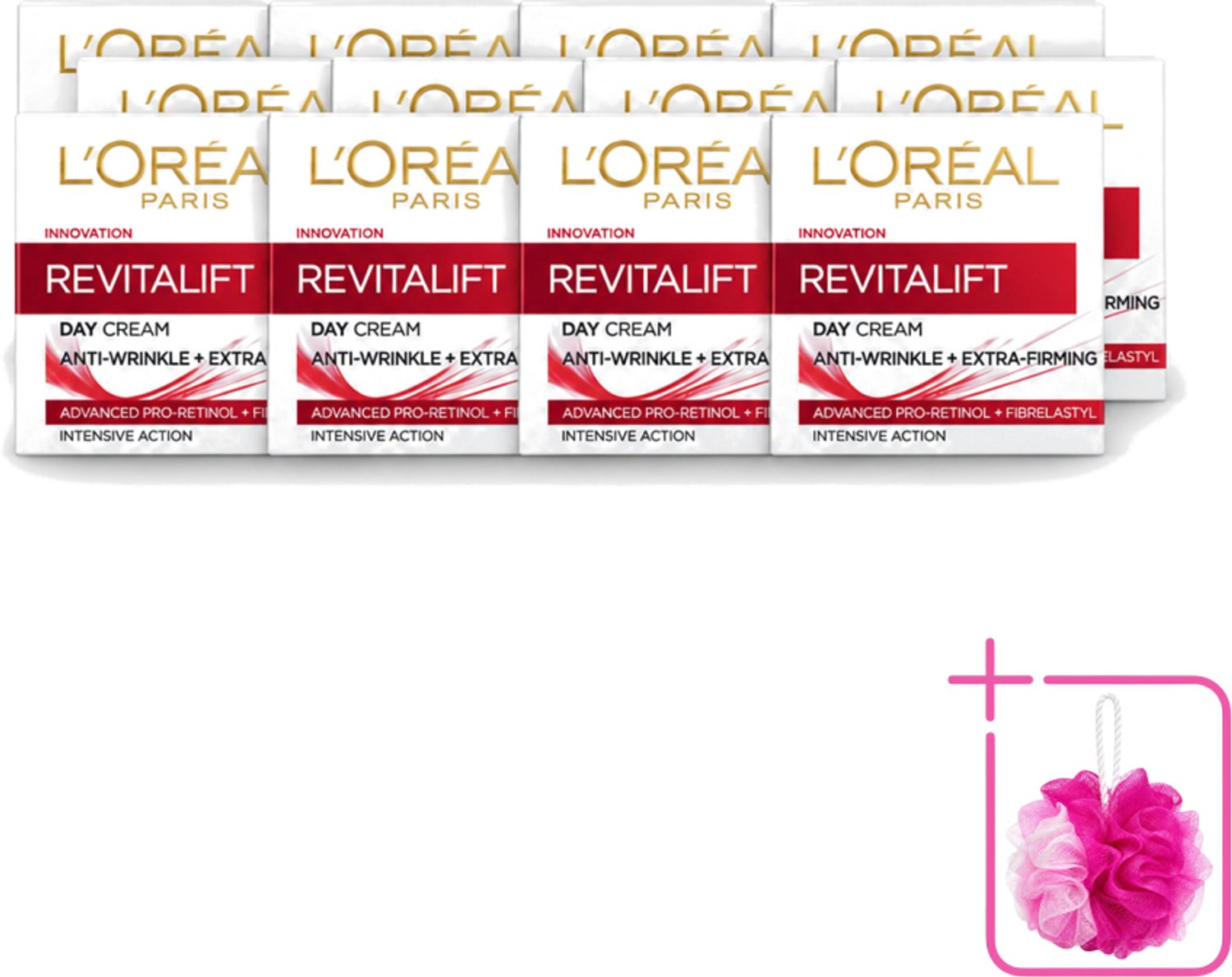 12 x L'Oréal Revitalift 40+ - Dagcrème - Hydrating Anti-Rimpel - 50 ml - Bulkverpakking - Anti-rimpel crème - Douchemop - Gezichtscreme