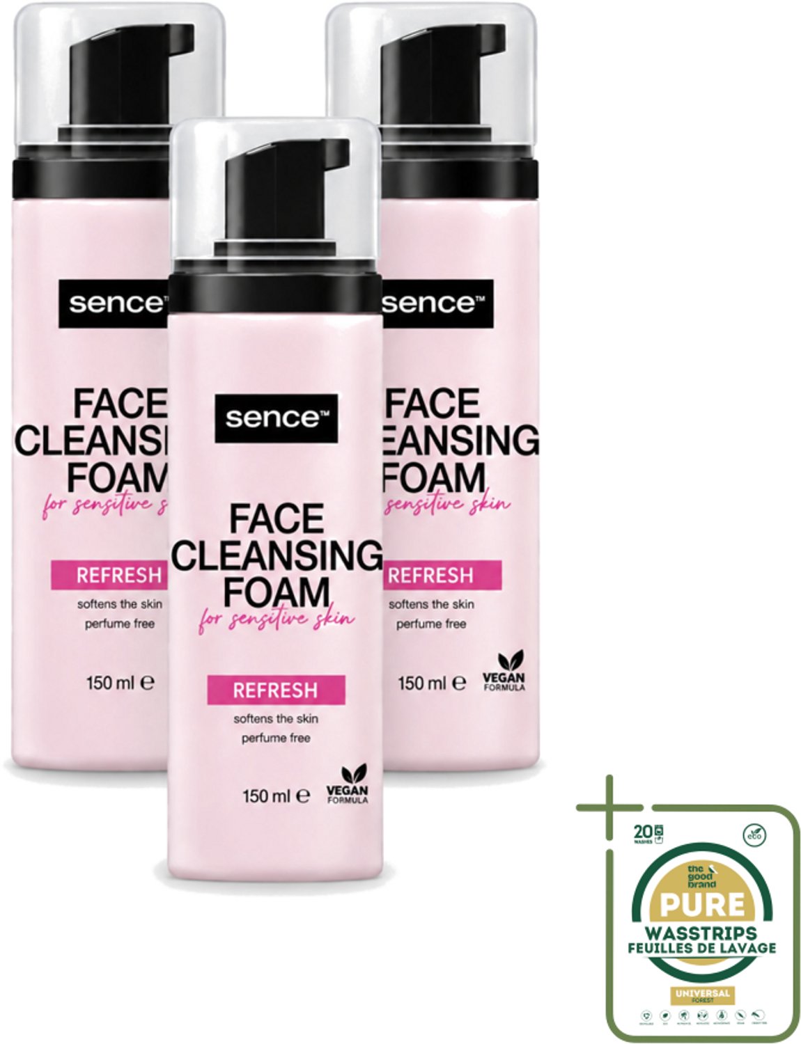3 x Sence - Gevoelige Huid - Gezichtsreiniger - Foam - 150 ml - Wasstrips - Gevoelige Huid Reinigen - Gezichtsreiniger - Schuimreiniger - Poriën Reinigen - Make-up Verwijderen