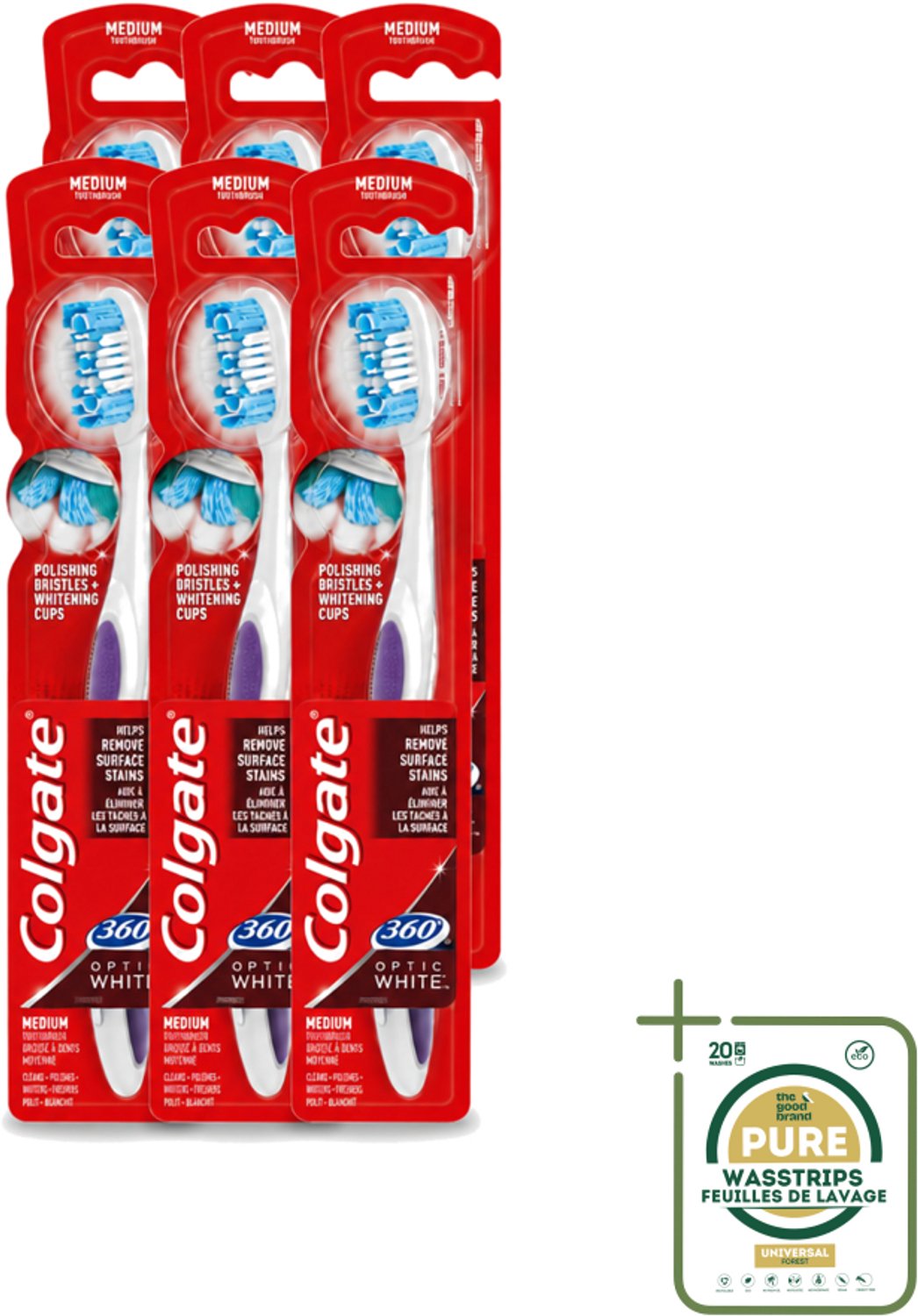 6 x Colgate - Tandenborstel - 360 Optic White Medium- Wit - 1 Tandenborstel - Tandenborstel - Tanden Reinigen - Mondverzorging - Wittere Tanden - 360° Reiniging