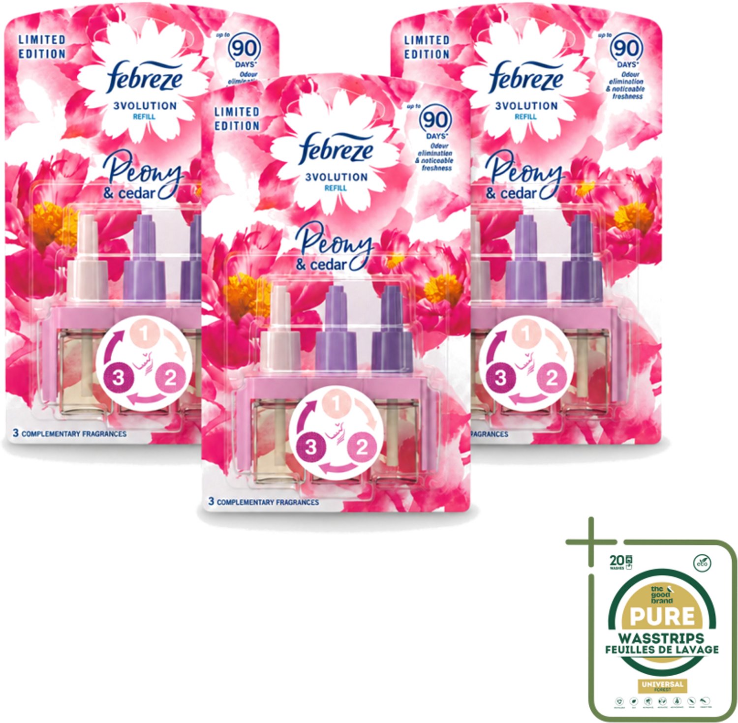3 x Ambi Pur – Luchtverfrisser – 3Volution Peony & Cedar – Langdurig - Wasstrips - Luchtverfrisser - Elektrische Luchtverfrisser - Geurverwijdering - Geurrotatie - OdourClear