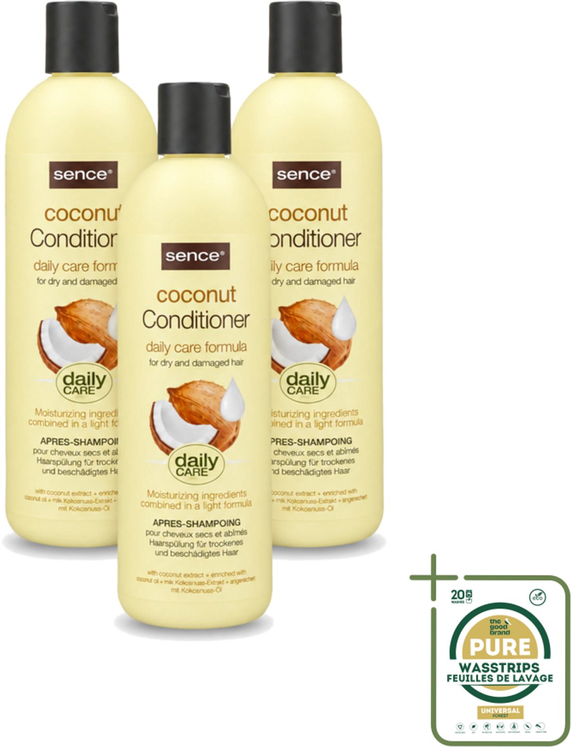 3 x Sence – Conditioner – Coconut – 400 ml - Wasstrips - Conditioner Voor Droog Haar - Kokos Conditioner - Voedend Haar - Herstel Voor Beschadigd Haar - Zachte Haar