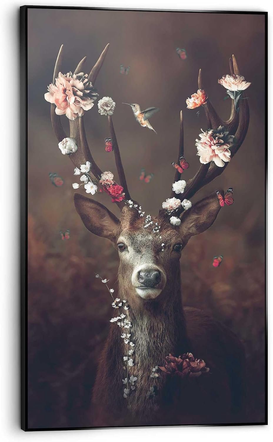 Art Frame Hert met bloemengewei 118 x 70