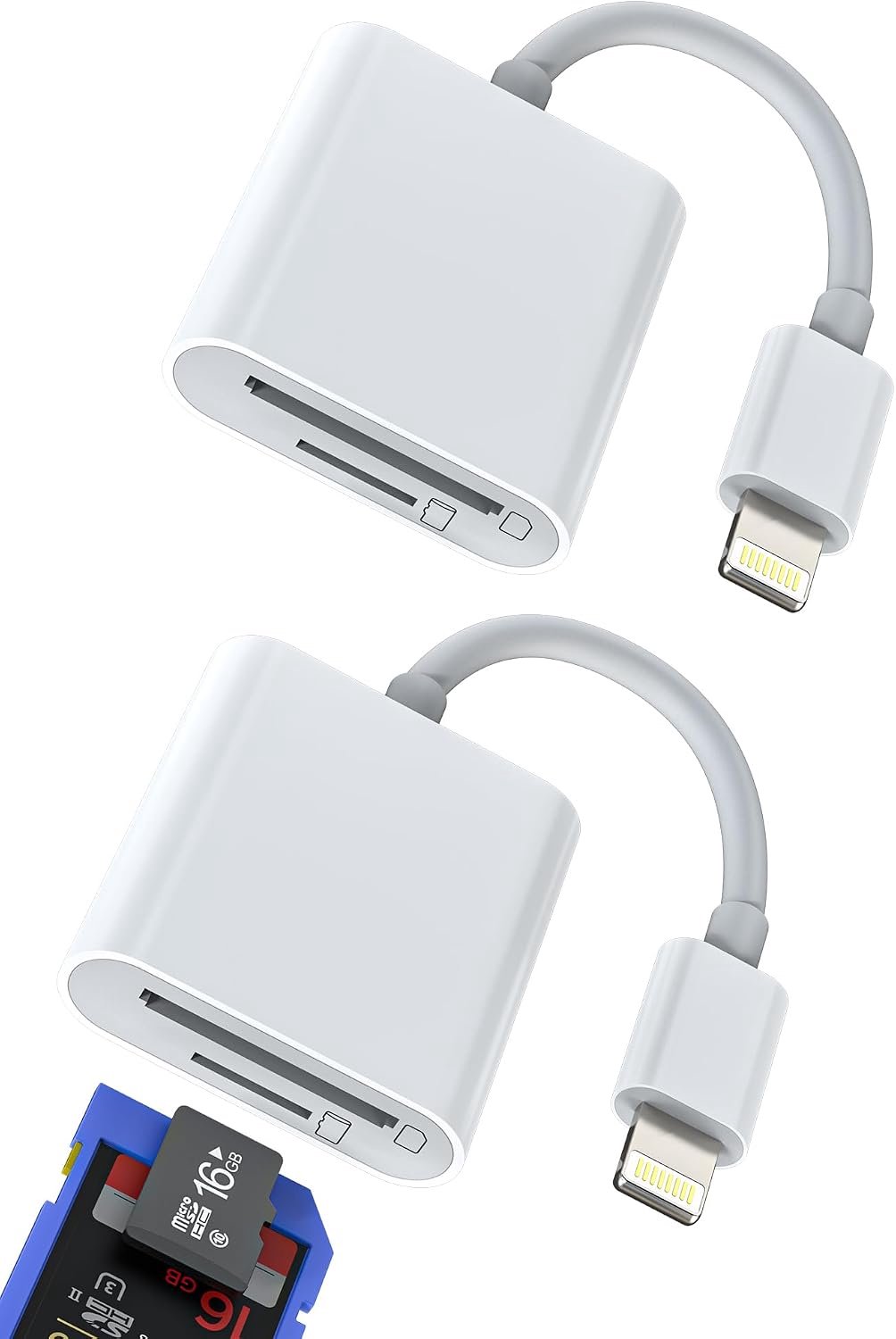 Adapter SD-kaartlezer (2 stuks) voor iPhone 14 Reader Card Micro SD 2-in-1 fotokabel geheugen voor Apple MFI gecertificeerde externe stick aansluiting camera TF kaarten overdracht voor iPad