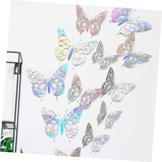 24stuks Vlinders Wanddecoratie Stickers Kleurrijke Muurstickers Voor Feestjes Kinderkamers Duurzame Eenvoudig Aan Te Brengen Decoraties Voor Thuis — afbeelding 3