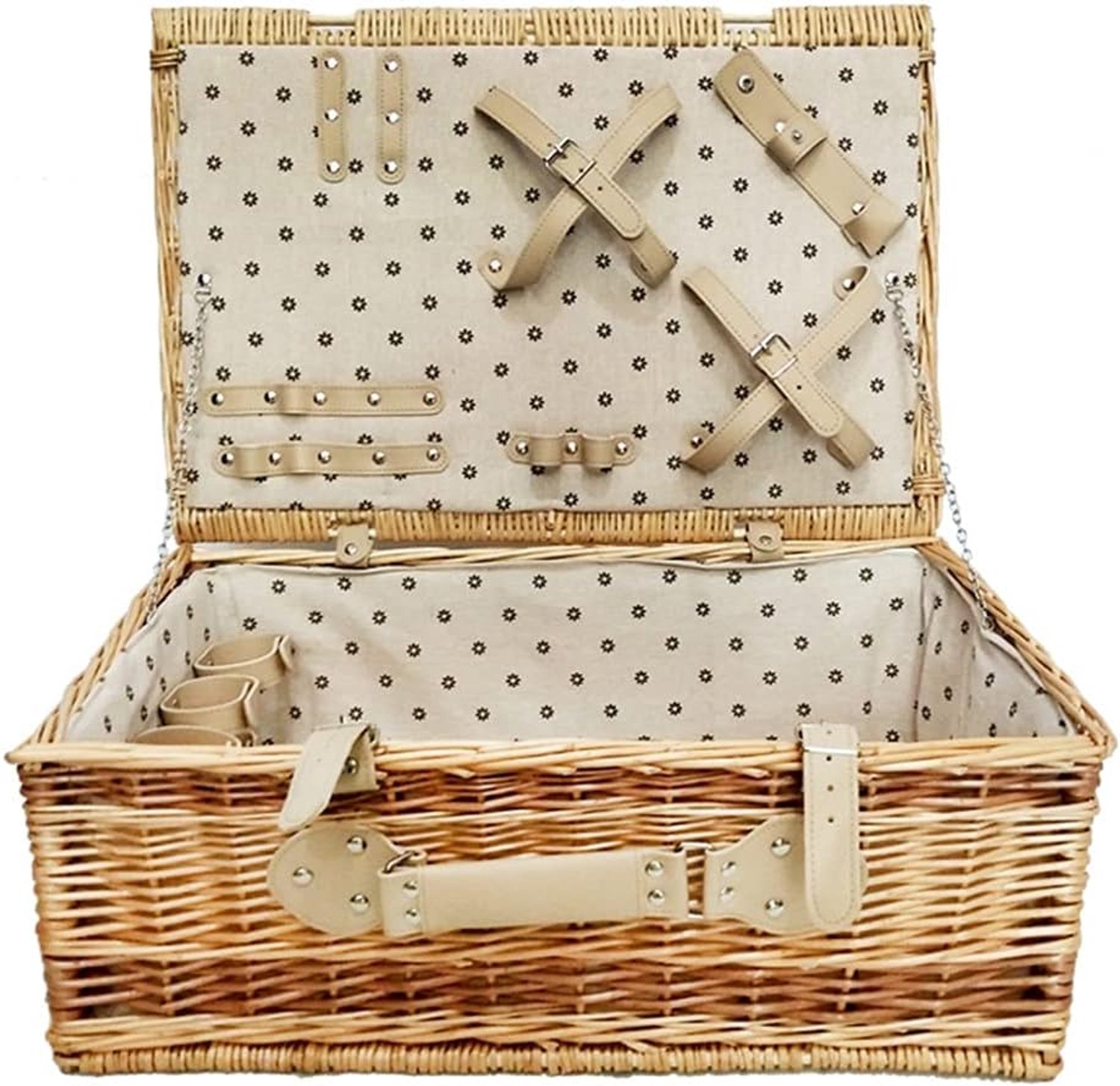 Draagbare Picknick Rotan Box Verticale Harde Grote Picknickmand Voor Outdoor Camping Vast Servies Voor Vier Fruit Snack Opslag (Color : Brown, Size : 55 * 38 * 22cm)