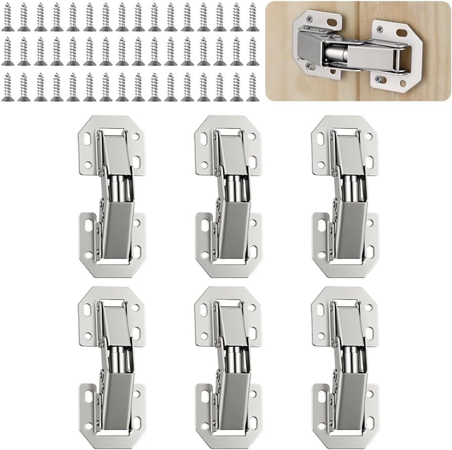 Set van 6 Onzichtbare Meubel Scharnieren van 3 Inch met 48 Schroeven voor Keuken, Kantoor en Kastdeuren