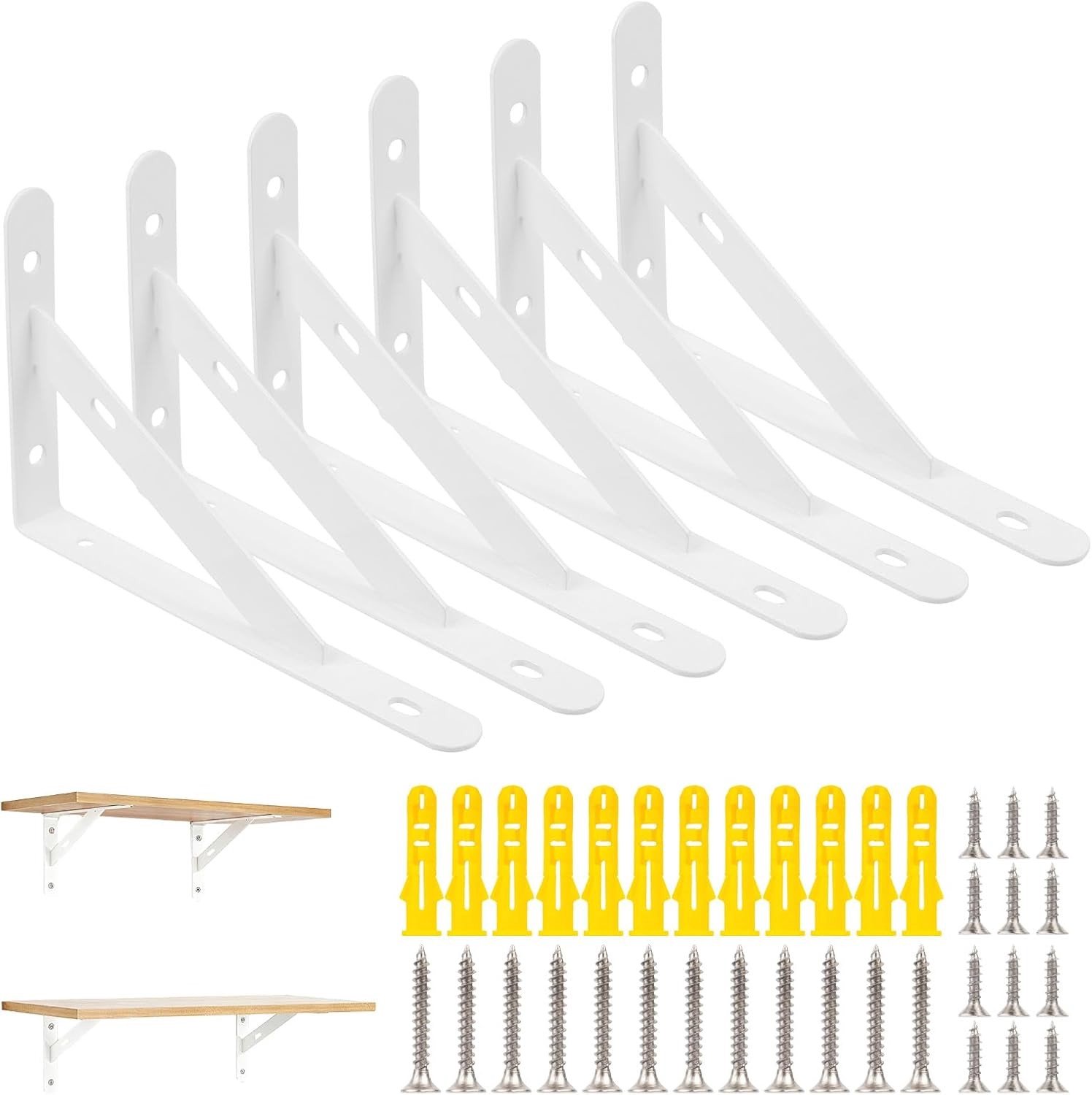 Zware Wandplank Steun met 6 Schappen, Triangulaire Beugels voor Muurmontage, 90 Graden, 15 x 9.5 x 1.5 cm, Ideaal voor Opslag en Decoratie