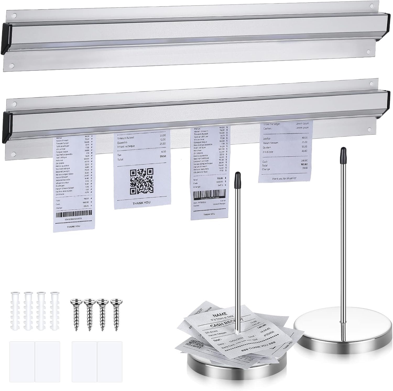 4-piece ticket holder set including 2 sliver aluminum slide check rack and 2 stainless steel receipt holder - ShopVlot