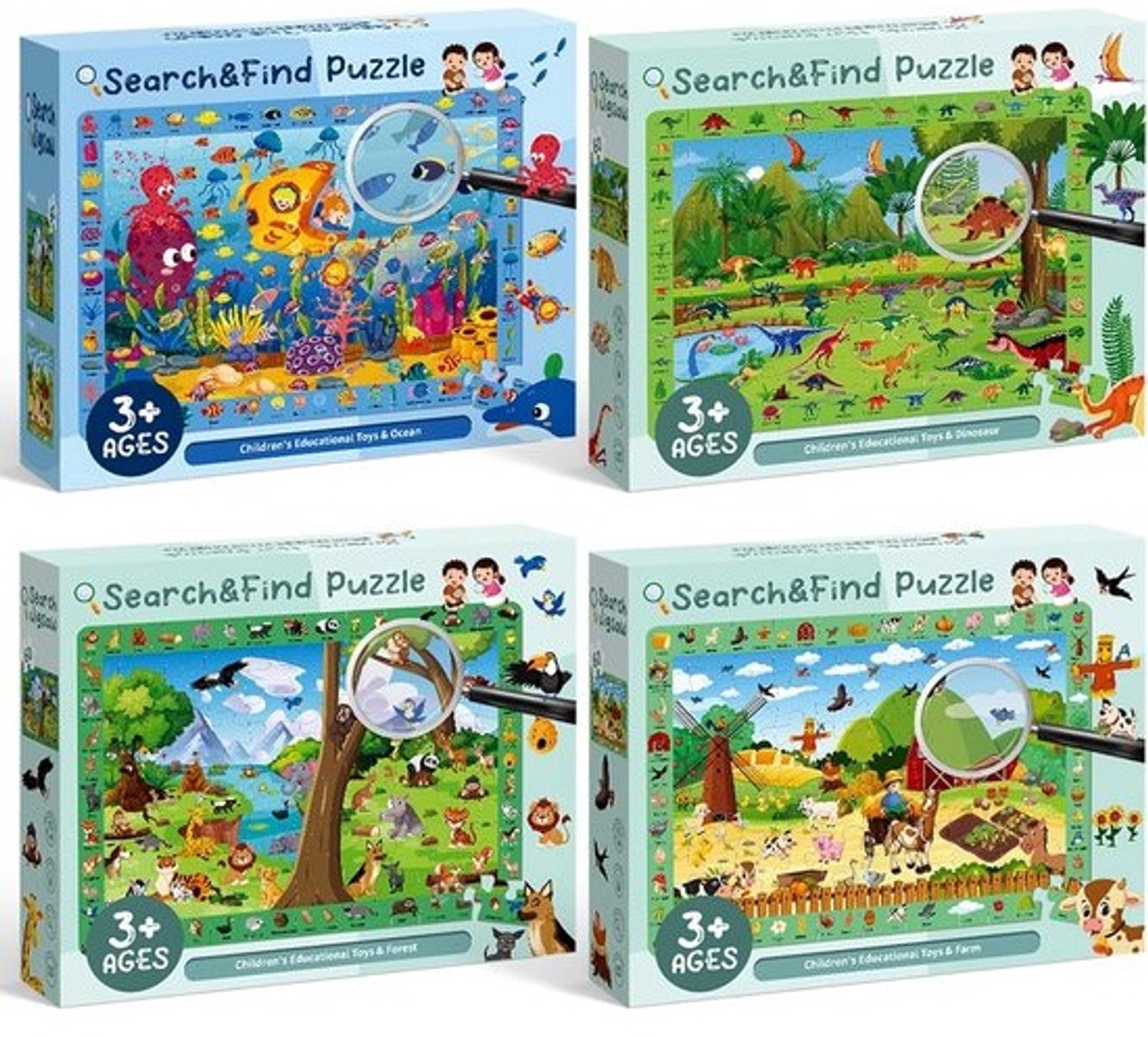 Vier-in-één puzzels - Educatieve kinderspellen - Leren spelenderwijs - 60-delige set - 35 x 25 cm - Meerkleurig