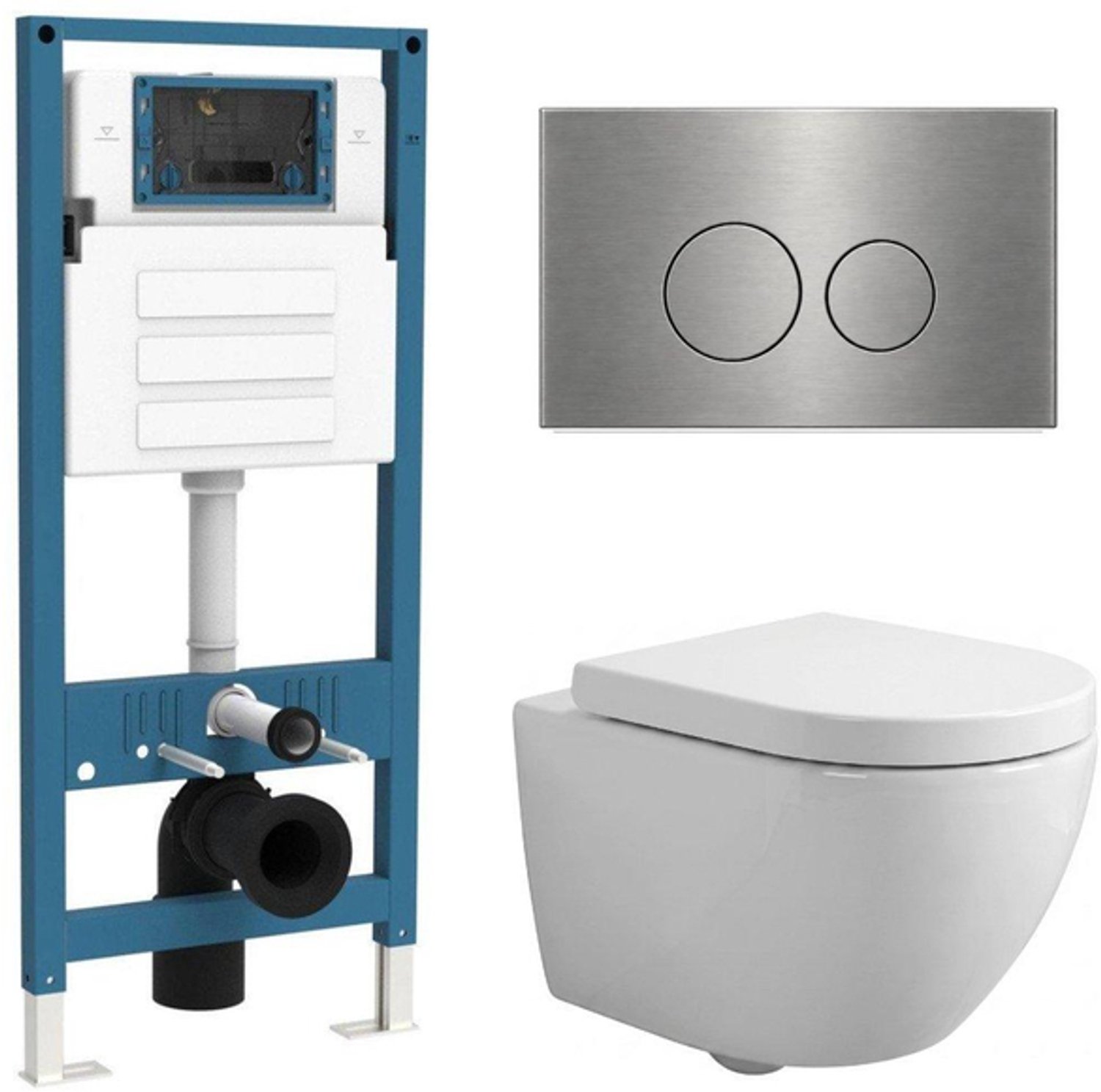 QeramiQ Dely Swirl Compact Toiletset - inbouwreservoir QeramiQ flush - 25mm zitting - metalen bedieningsplaat gunmetal - ronde knoppen - glans wit