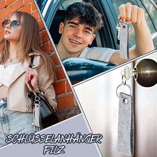 22 stuks sleutelhangers vilt, kleurrijke vilten sleutelhangers onbewerkt met roestvrij stalen ring, blanco vilten hanger, sleutelring voor doe-het-zelf handwerk, decoratie, tassen — afbeelding 3