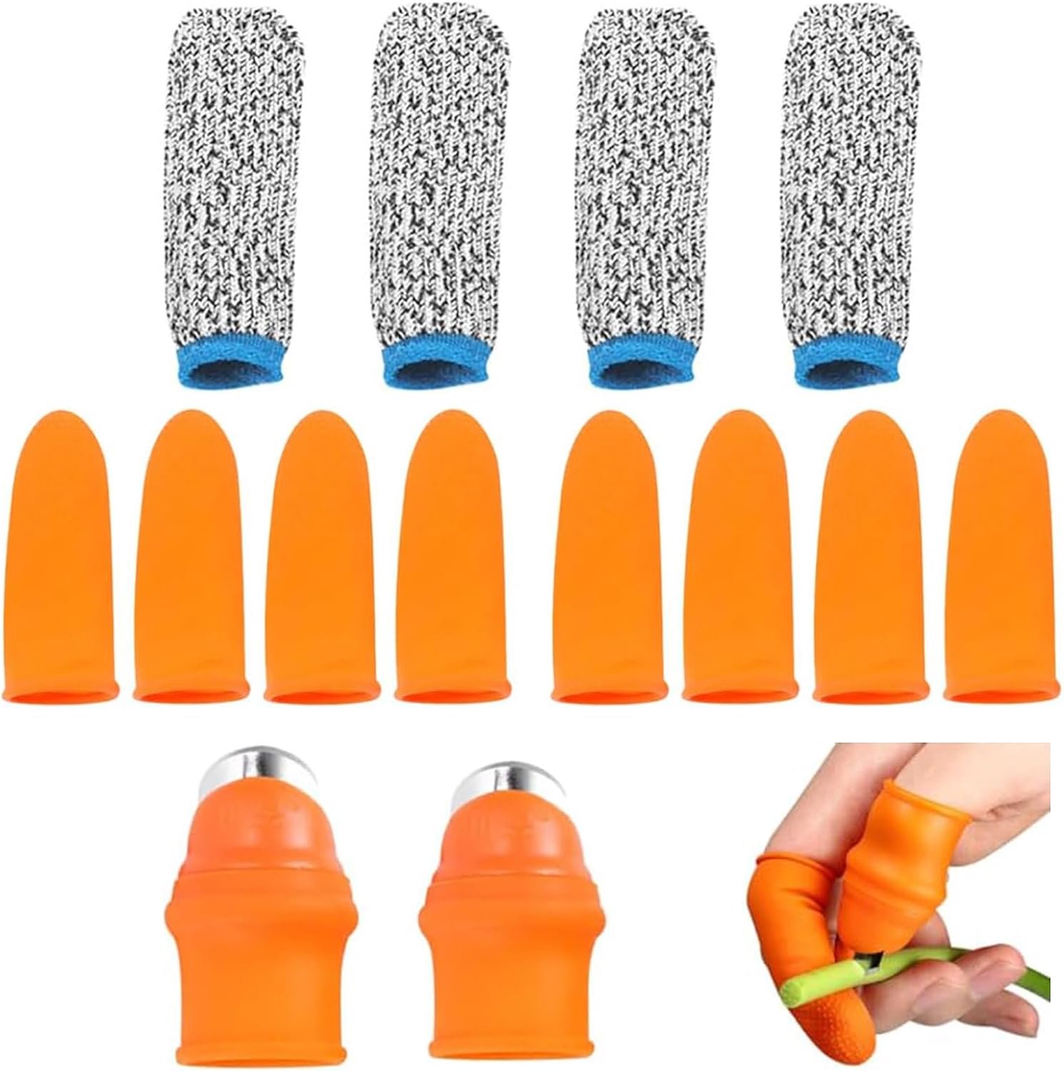 Vingerbescherming, 10 stuks, snijbestendige vingerringen, herbruikbare vingerhoesjes, grijs, snijbestendige duimbescherming voor werk, keuken, tuin, sculptuur