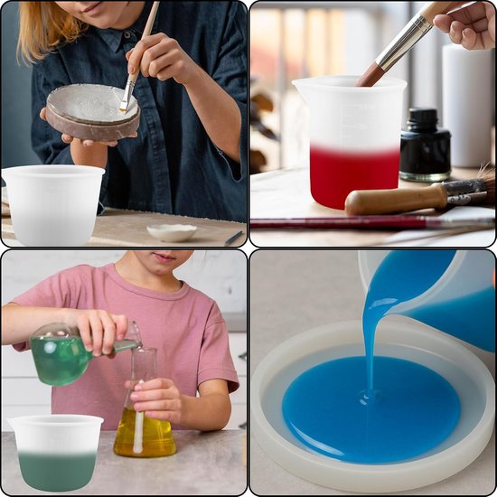 2 stuks siliconen maatbekers gietpoeder, 1000 ml/100 ml siliconen beker voor het gieten van hars, mengset voor het mengen van epoxyhars, gietvormen, waxen, siliconenrubber, sieraden maken — afbeelding 3