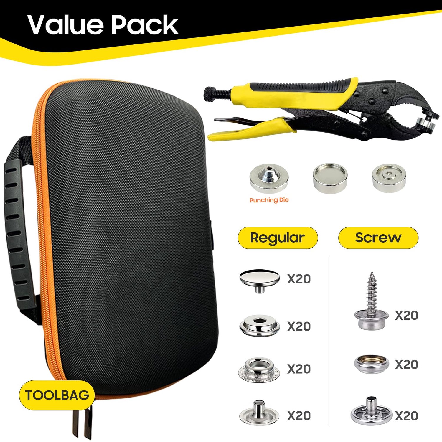 heavy duty Snap Fastener Tool kit, Punching Function, Snap Button Tool with Adjustable Setter, 15mm snap tool includes - ShopVlot