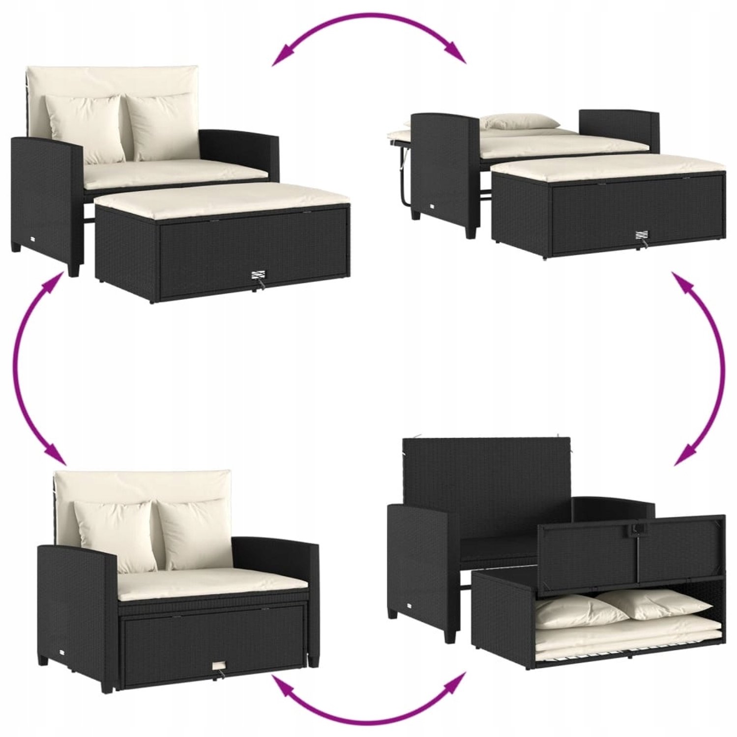 Comfortabele 2-persoons Loungeset: Sofa, Voetenbank & Kussens