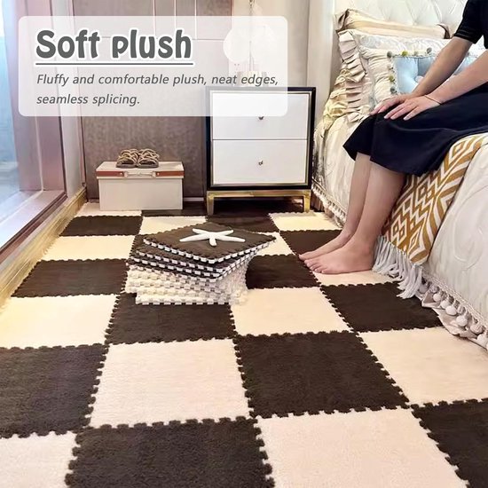 30 stuks Fuzzy 12x12 inch tapijtvierkanten, pluche in elkaar grijpende vloertegels, puzzelstuk vloermat, puzzelmat voor speelkamer, woonkamer, grijs, 0,39 inch — afbeelding 5