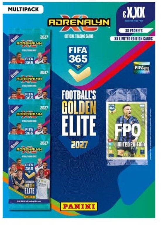 Multipack de cartes à collectionner Adrenalyn XL FIFA 365, édition 2027. Contient 6 cartes par paquet.