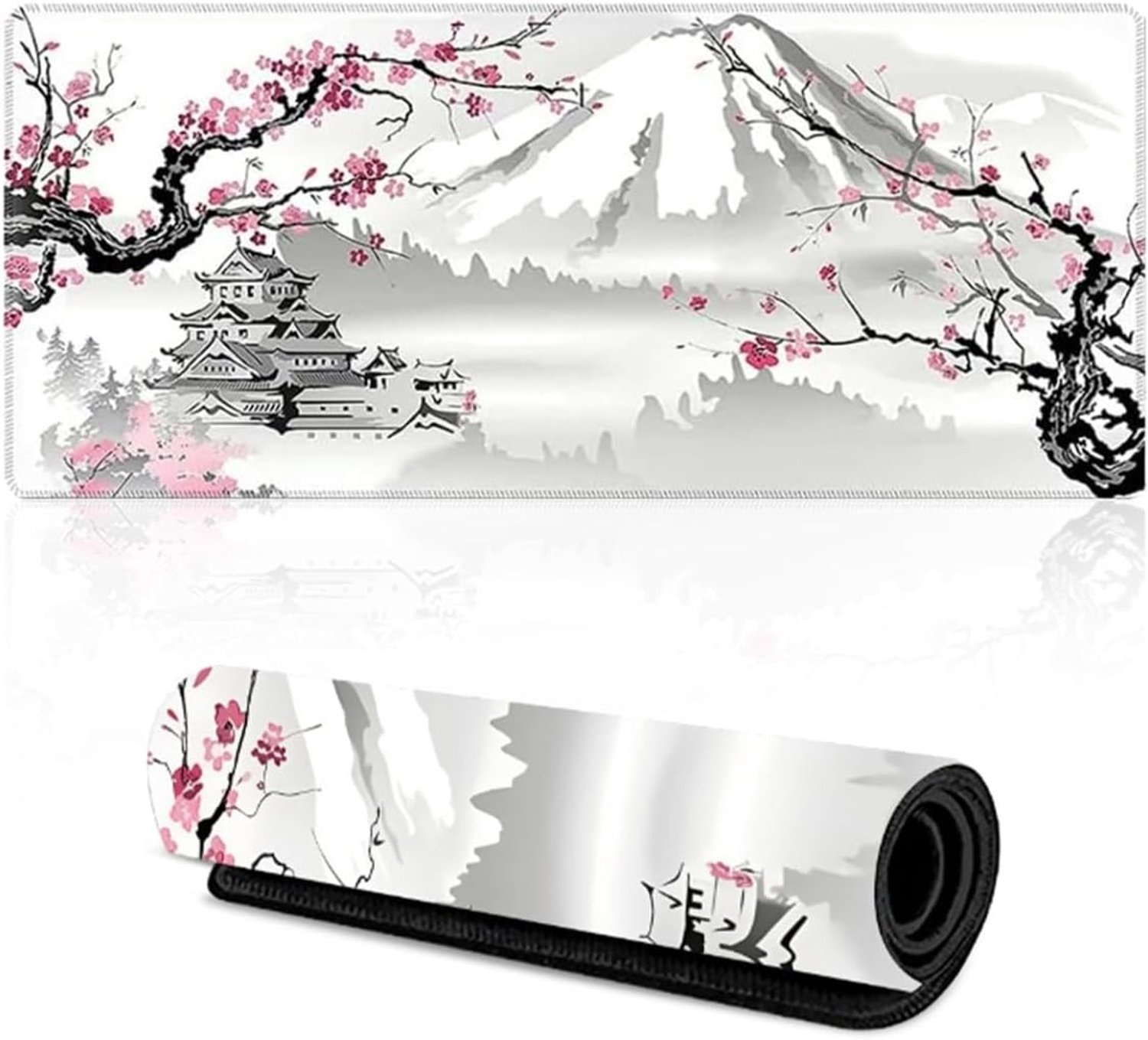 Grote gaming muismat 900x400mm met witte kersenbloesem in Japanse stijl voor gamers
